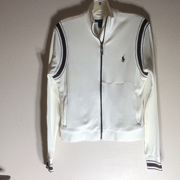 Ralph Lauren Jackets & Blazers - Vintage Ralph Lauren Cream & Brown Zip-Front Track Jacket Women’s Med